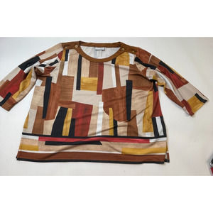 Alfred Dunner Petite Women's geometric top PXL brown gold white rust